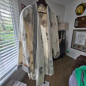 Tiger Block Print Cardigan w/ Contrasting Stripped Trim size Large-XXL